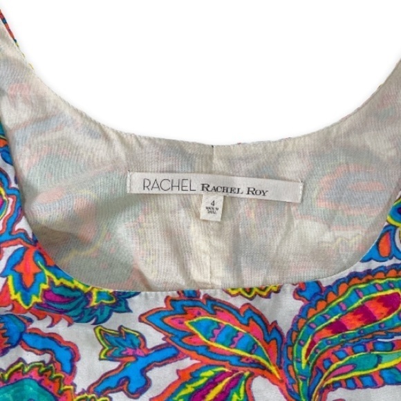 Rachel Roy Paisley Print Tie Back Cutout Linen Fit and Flare Dress sz 4 - Picture 2 of 15